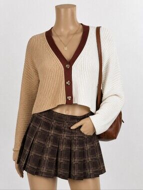 Forever 21 Colorblock Cropped Cardigan Sweater Neutrals Medium